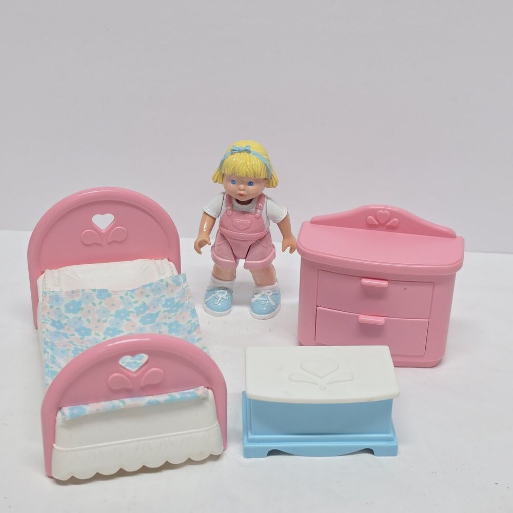 Fisher Price Loving Family Dollhouse Doll And Girls Room Set Vintage 90s